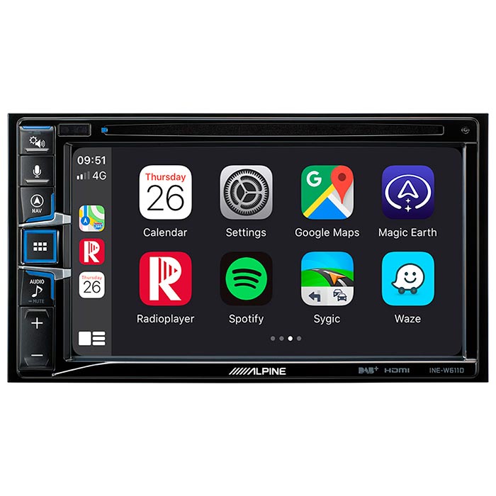 Alpine, INE-W611D 2-DIN-multimedieenhet med navigasjon