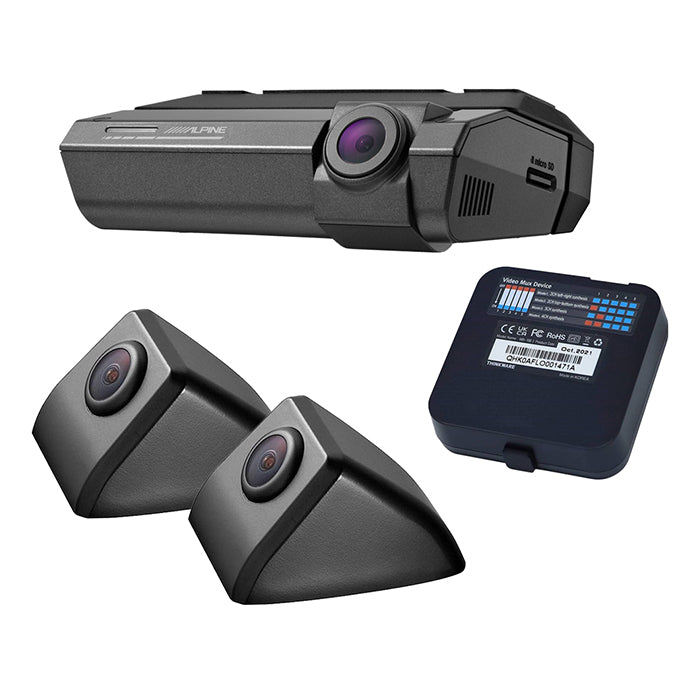 Alpine, DVR-F790 dashcam-sett M. 2 sidekameraer