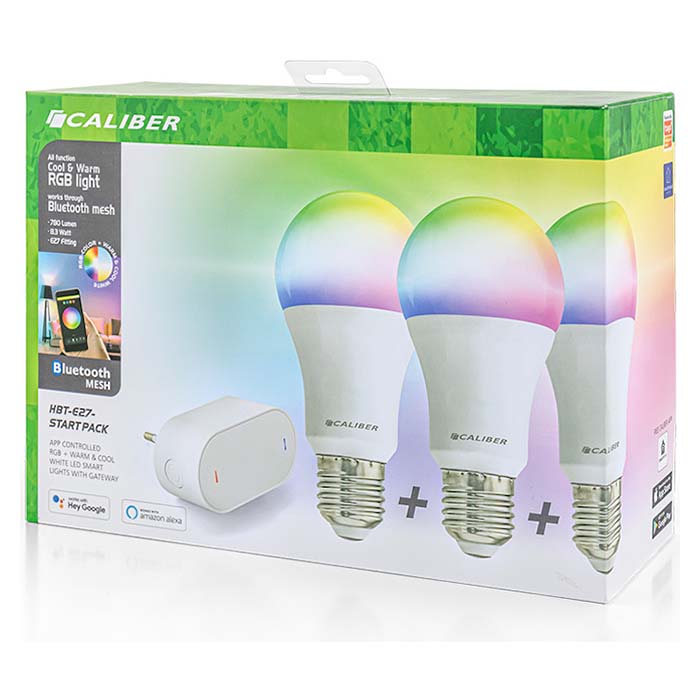 Caliber E27 Smart Home-startpakke med LED-pærer, hvit/flerfarget