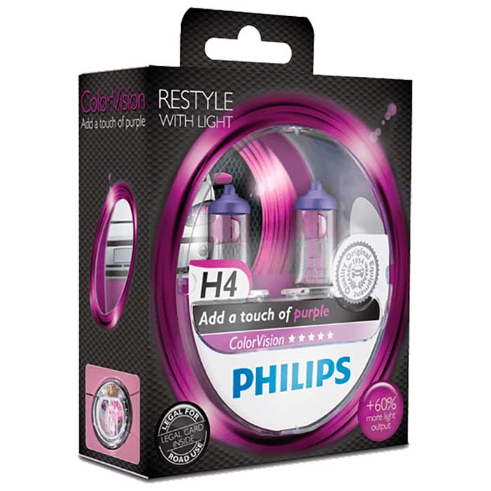 Philips Colorvision lilla H4 60/55W 12V – sett