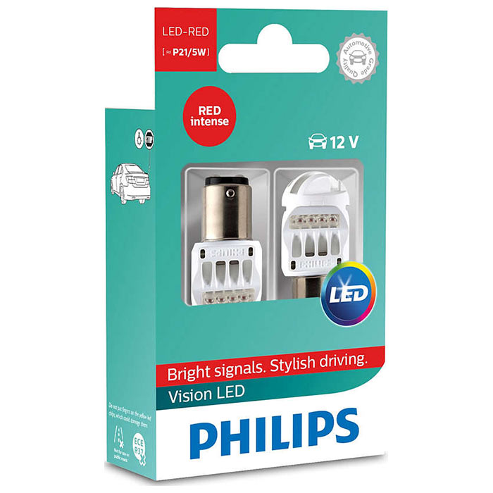 Philips Vision P21/5W 12V LED-bremselys, rød – sett