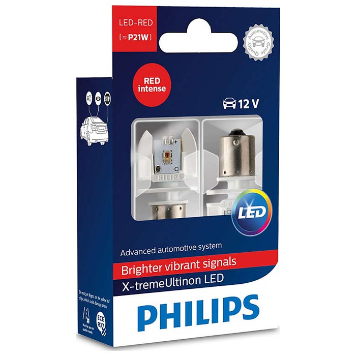 Philips, X-tremeultinon P21W 12V LED Stopp Rød - Sett
