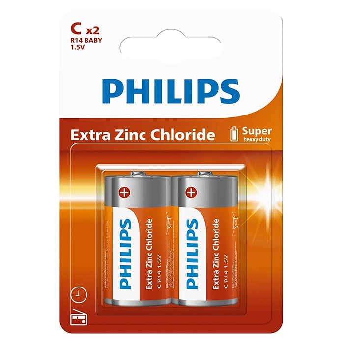 Philips Longlife C-batterier, 2 stk.