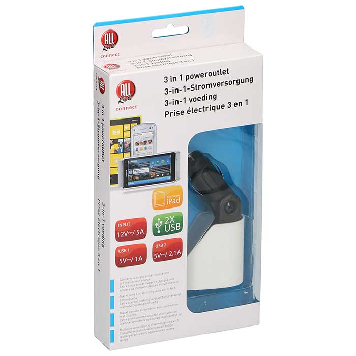 Allride, fordelerstikk 2×USB 2,1 A 1×sigarettenneruttak
