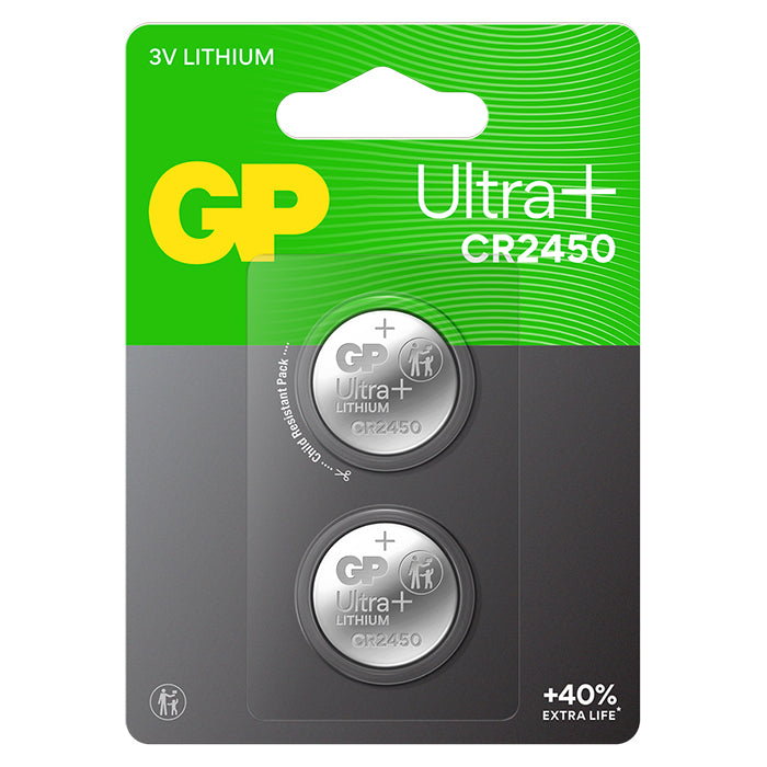 GP Batteries knappcelle lithium CR2450, 2-pakning