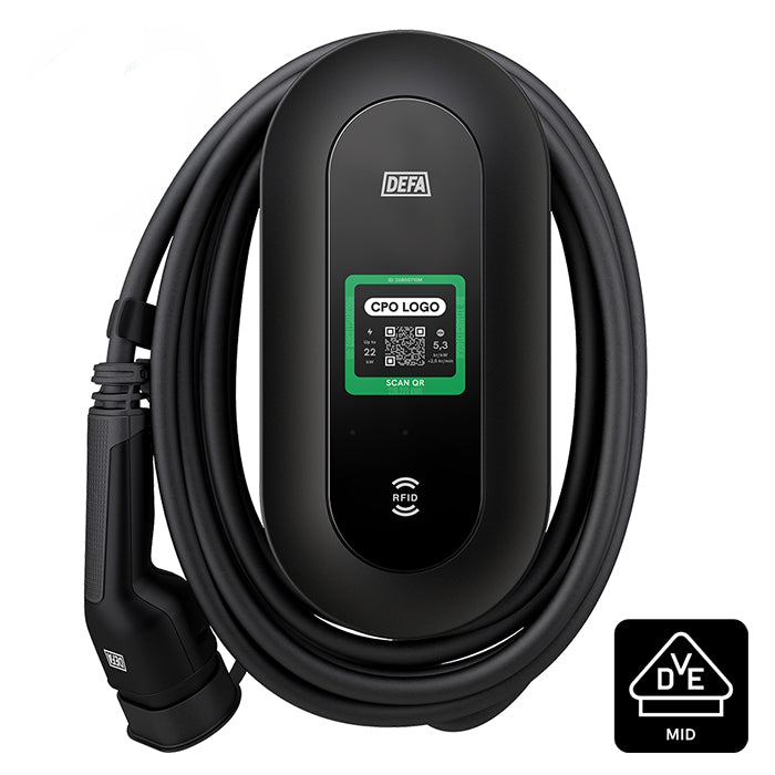 DEFA EV-lader Power S ladestasjon med MID og V2X 6 m kabel 22 kW