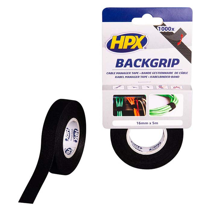 HPX, Back Grip Sort Velcrotape, 16mm x 5 m