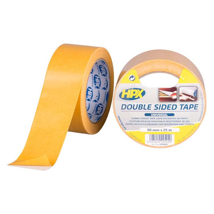 HPX, Dobbeltsidig universaltape, hvit, 50mm x 25m