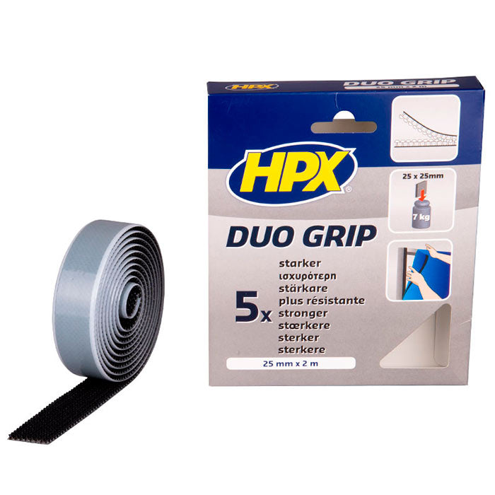 HPX, Duo Grip - Sort selvklebende velcrobånd 25mm x 2 m