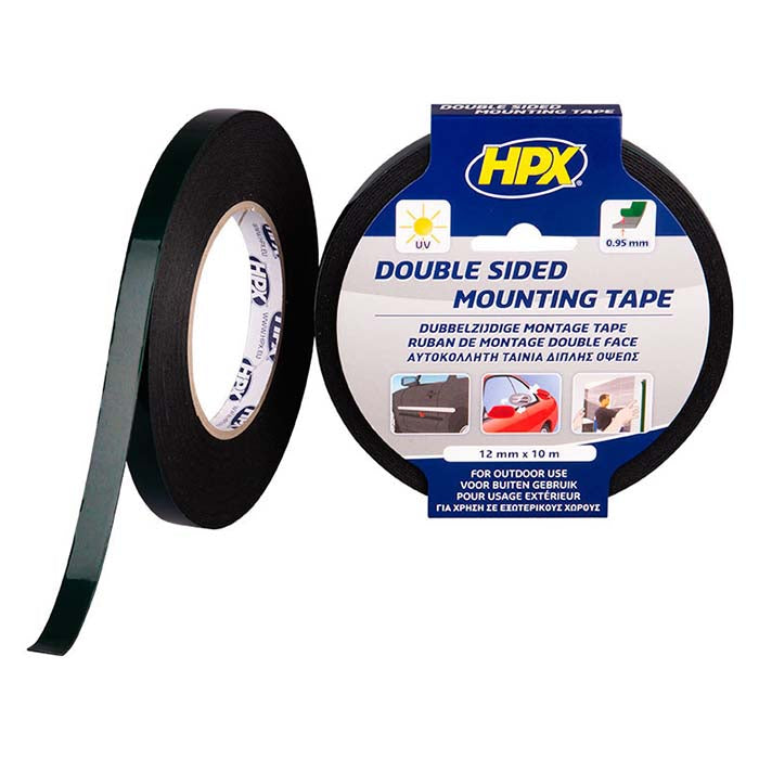 HPX, dobbeltsidig svart tape, 12 mm x 10 m