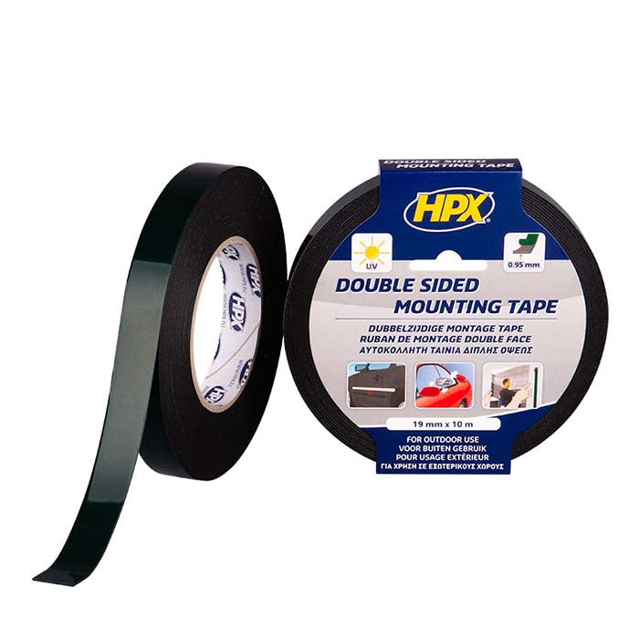 HPX, dobbeltsidig tape, svart, 19 mm x 10 m