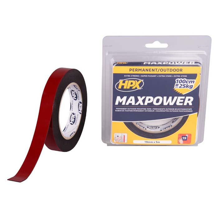 HPX, Max Power Monteringstape Sort, 19mm x 5m