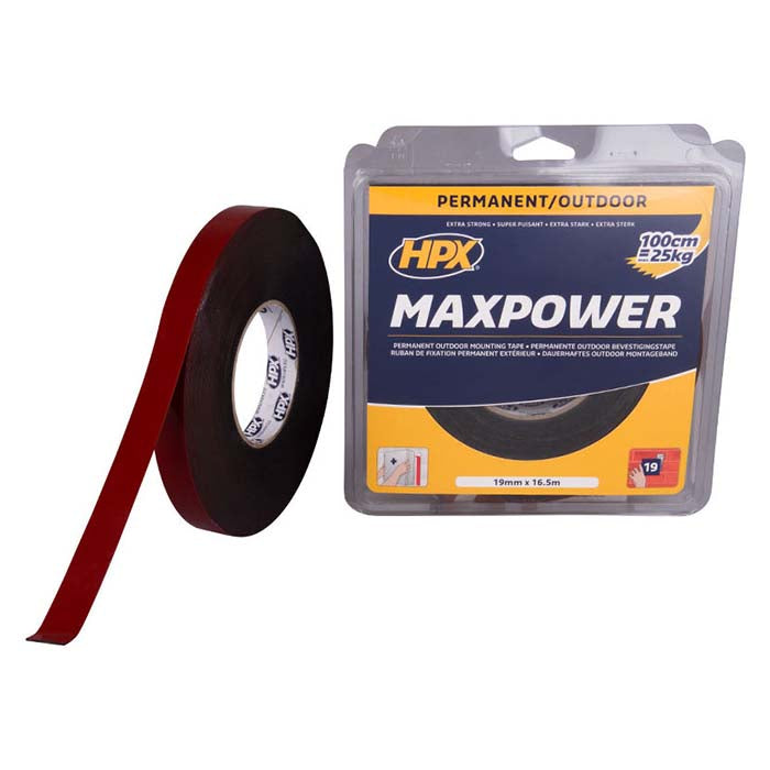 HPX, Max Power monteringstape svart, 19mm x 16,5m