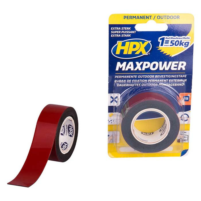 HPX, Max Power monteringstape, sort, 25 mm x 1,5 m