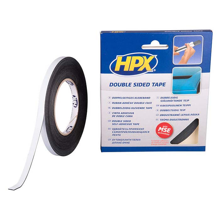 HPX, dobbeltsidig tape, svart, 9 mm x 10 m