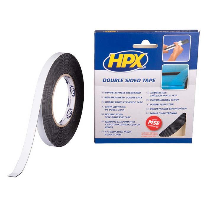 HPX, Dobbeltsidig tape svart, 12mm x 10m