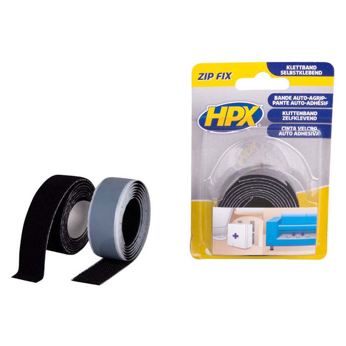 HPX, Zip Fix borrelås sort 2 × 20 mm × 1 m