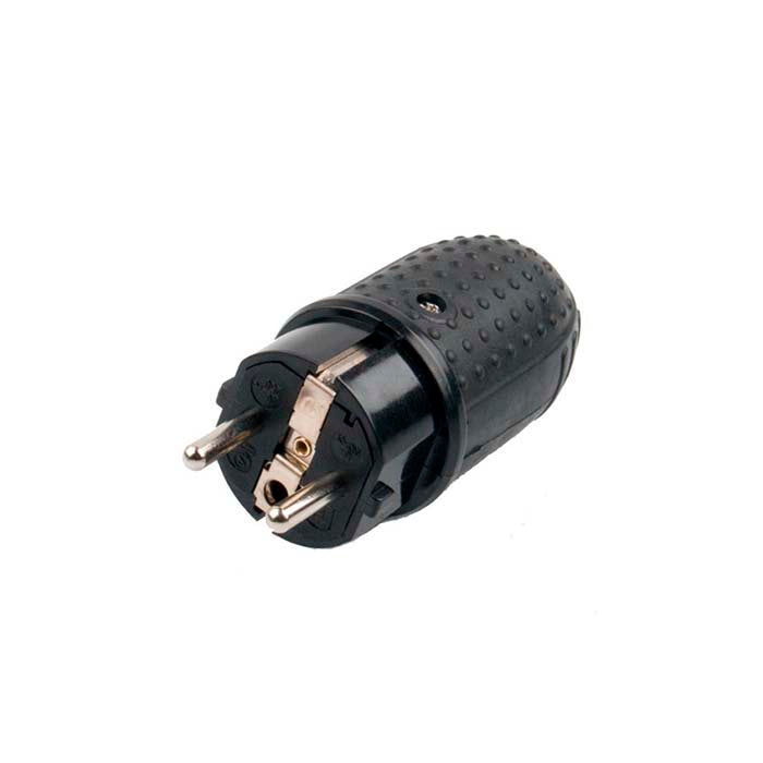 Elworks, støpsel med sidejord IP44. Svart gummi, hann plug
